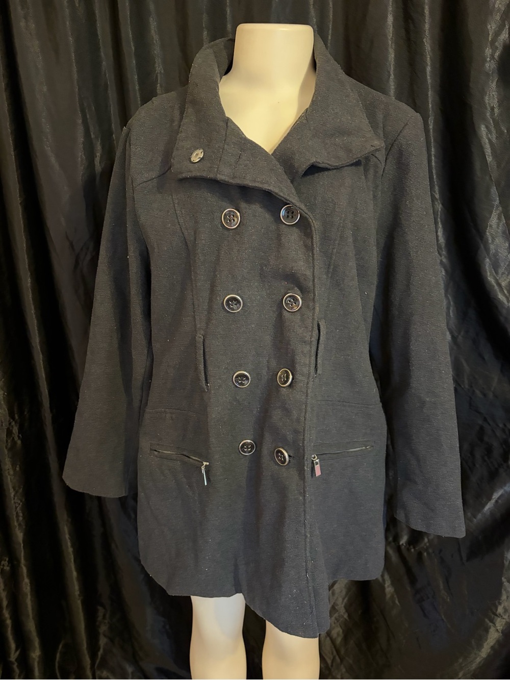 Dots Double-Breasted Black Pea Coat